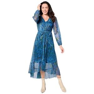 Isaac Mizrahi Teal Patterned Midi Dress